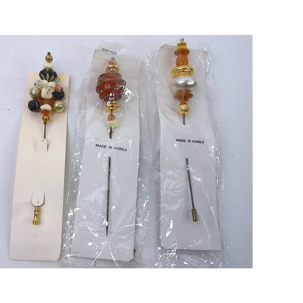Vintage Made in Korea Beaded Stick Pins Hatpins Set of 3 New